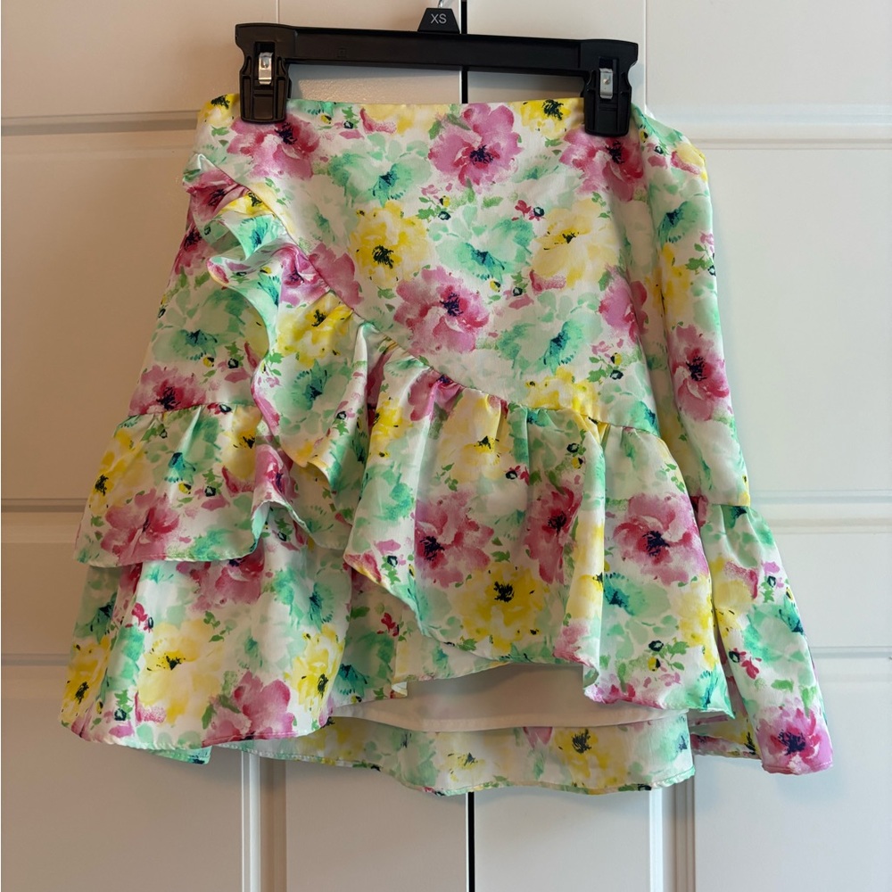 DO+BE Floral Ruffle Mini Skirt - Pink, Green, Yellow